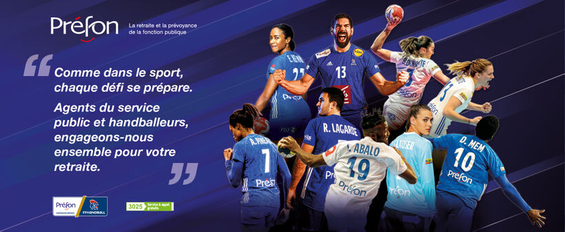 Partenariat FFHB : bannière de joueurs et joueuses de l'équipe de France de handball